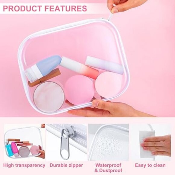 3 Pcs Clear Hard Plastic Pouch, Double Zipper Case,Transparent, Travel Organizer - Picture 2 of 6